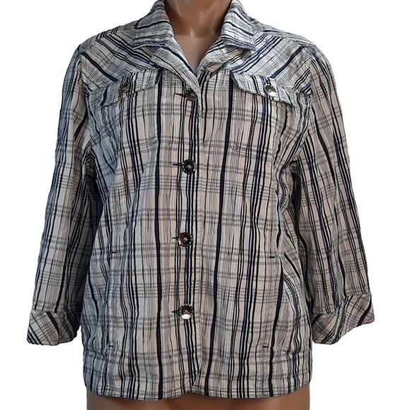 TanJay Jacket Top Shacket Womens 10 Metallic Buttons 3/4‎ Sleeve Casual - Picture 1 of 14